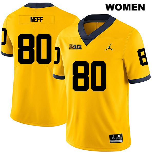Women's NCAA Michigan Wolverines Hunter Neff #80 Yellow Jordan Brand Authentic Stitched Legend Football College Jersey GI25R57GI